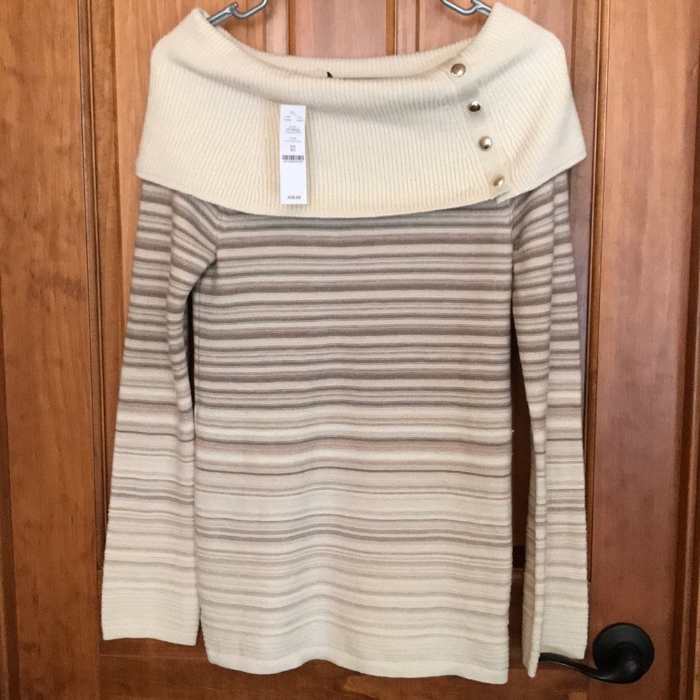 WHBM taupe tunic over the shoulder sweater, XS NWT